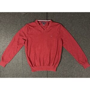 Tommy Hilfiger Men's Burgundy V-Neck Premium Cotton Sweater Size Medium
